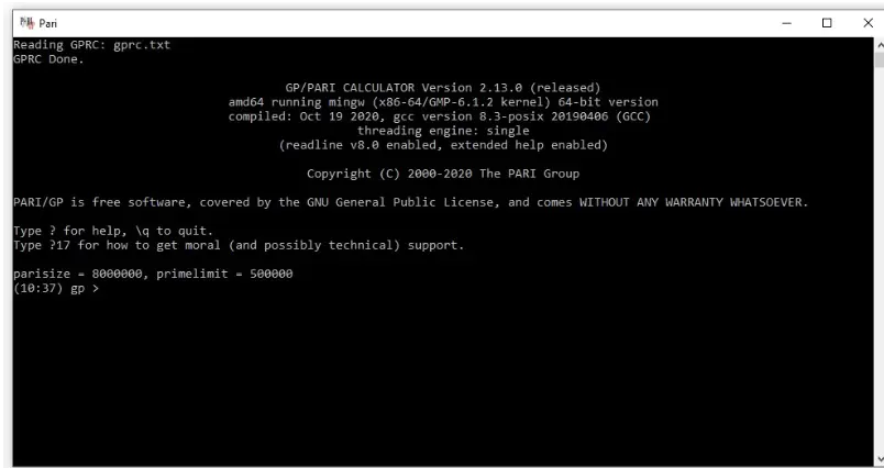 PARI/GP command window